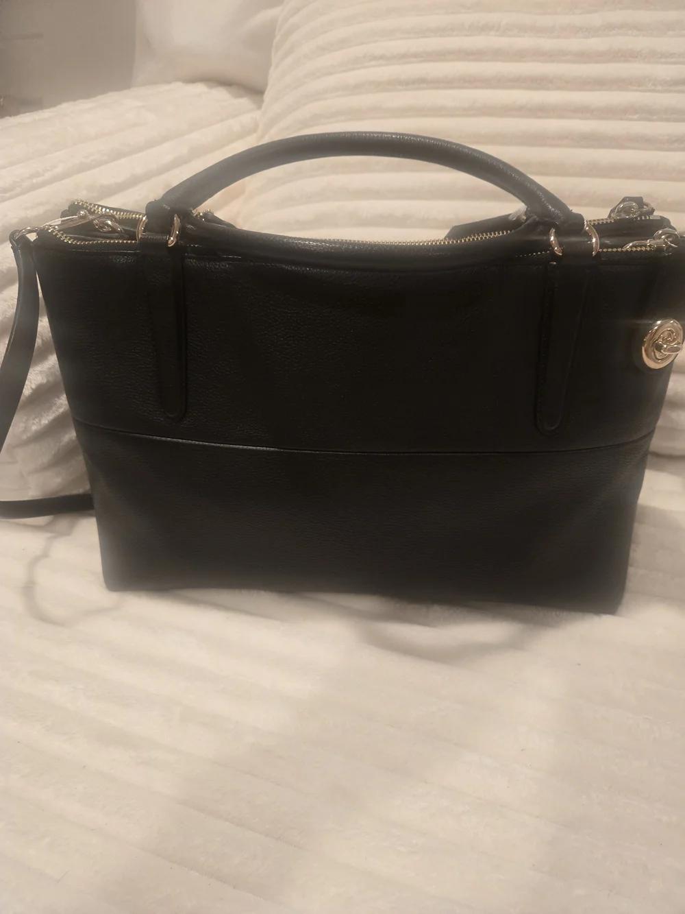 Coach Black Leather Top-Handle Satchel with Shoulder Strap